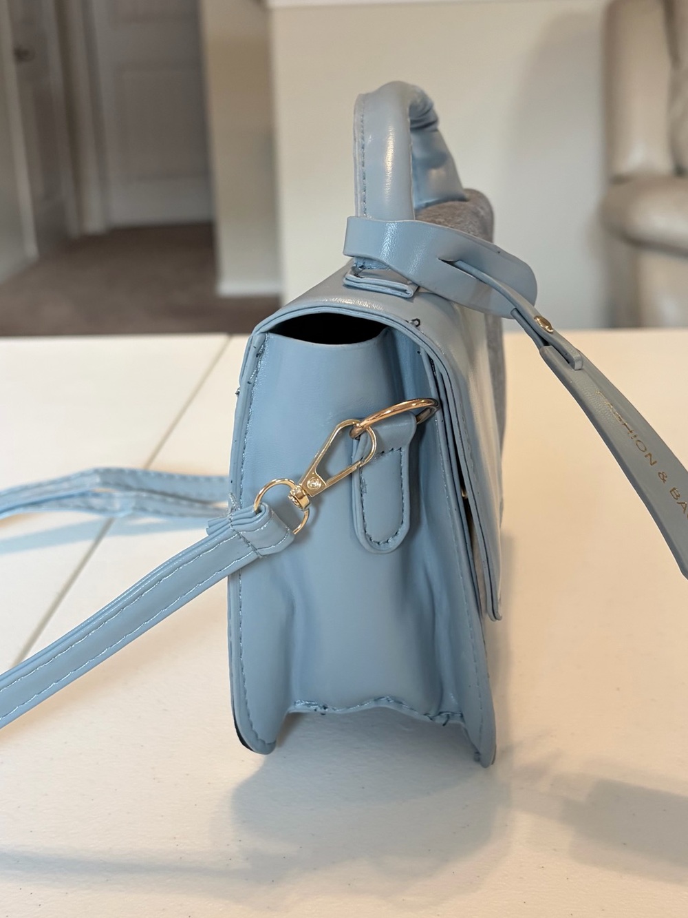 Fashion Light Blue Patchwork Satchel Top Handle Bag. - Picture 3 of 5